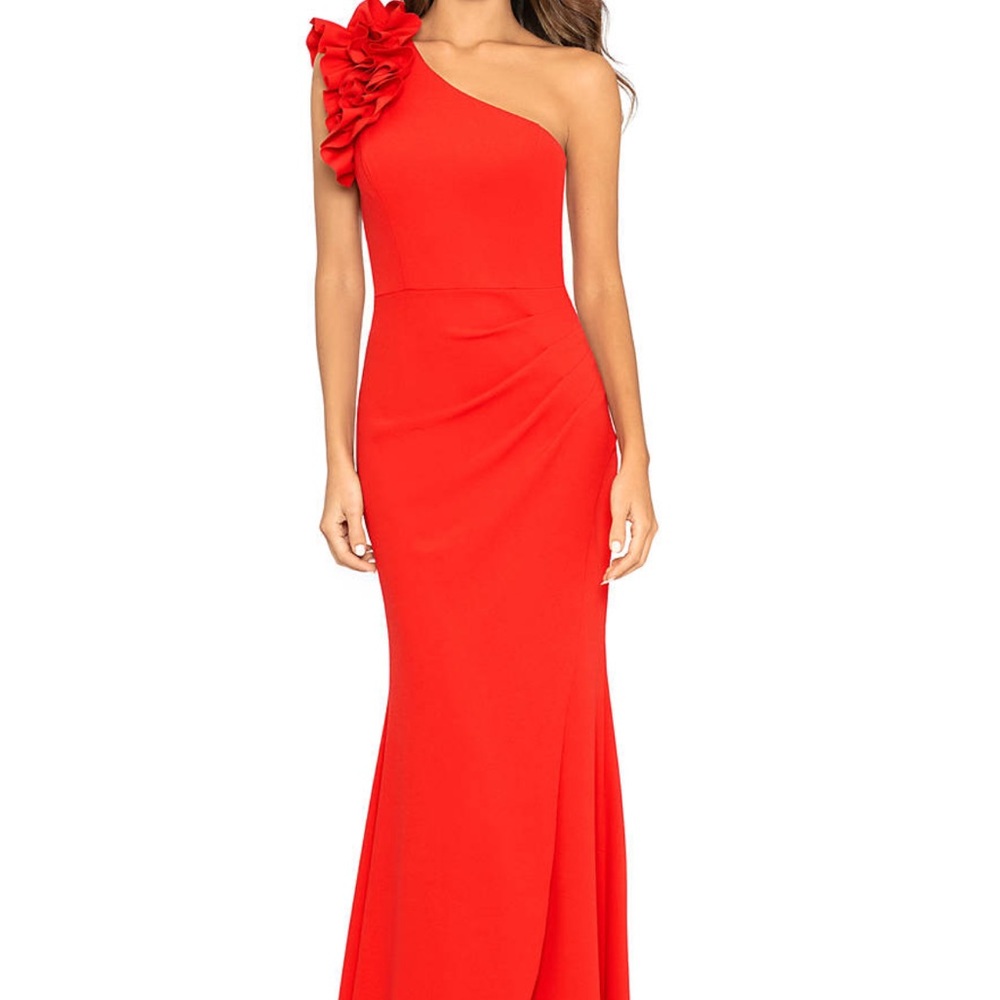 Xscape Red One-Shoulder Sleeveless Gown for Prom